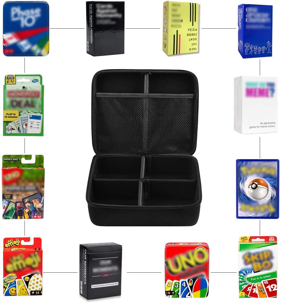 Large Hard Case for C.A.H Cards for Phase 10 for Monopoly for Exploding Kittens, Fits The Main Game, Includes 4 Removable Dividers. Fits Up To 1600 Cards